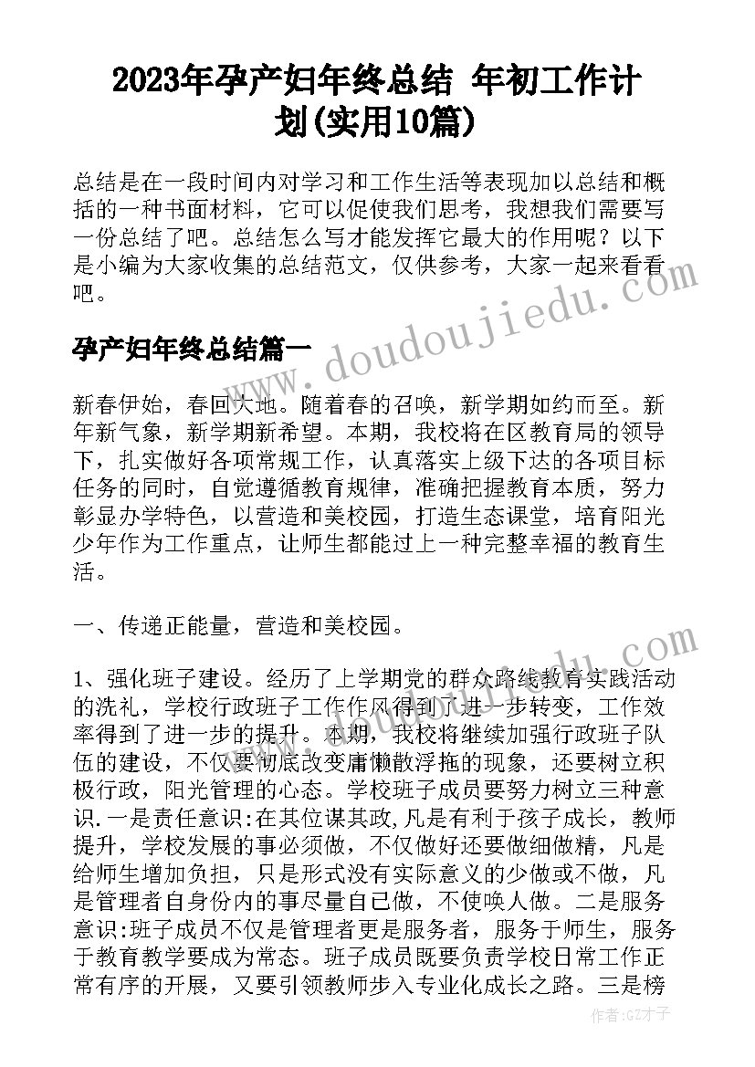 2023年孕产妇年终总结 年初工作计划(实用10篇)