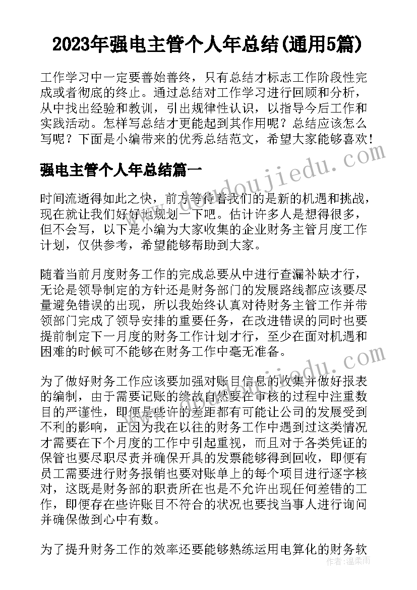 2023年强电主管个人年总结(通用5篇)