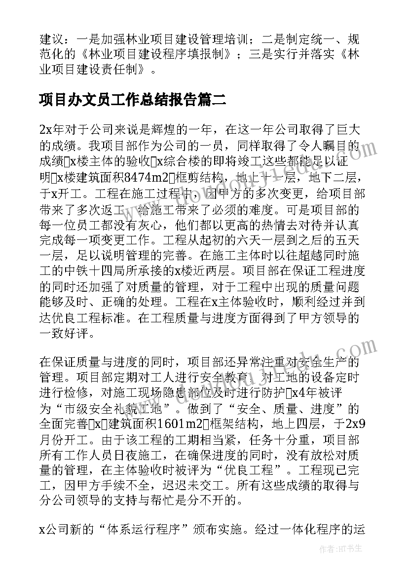 2023年项目办文员工作总结报告(精选10篇)