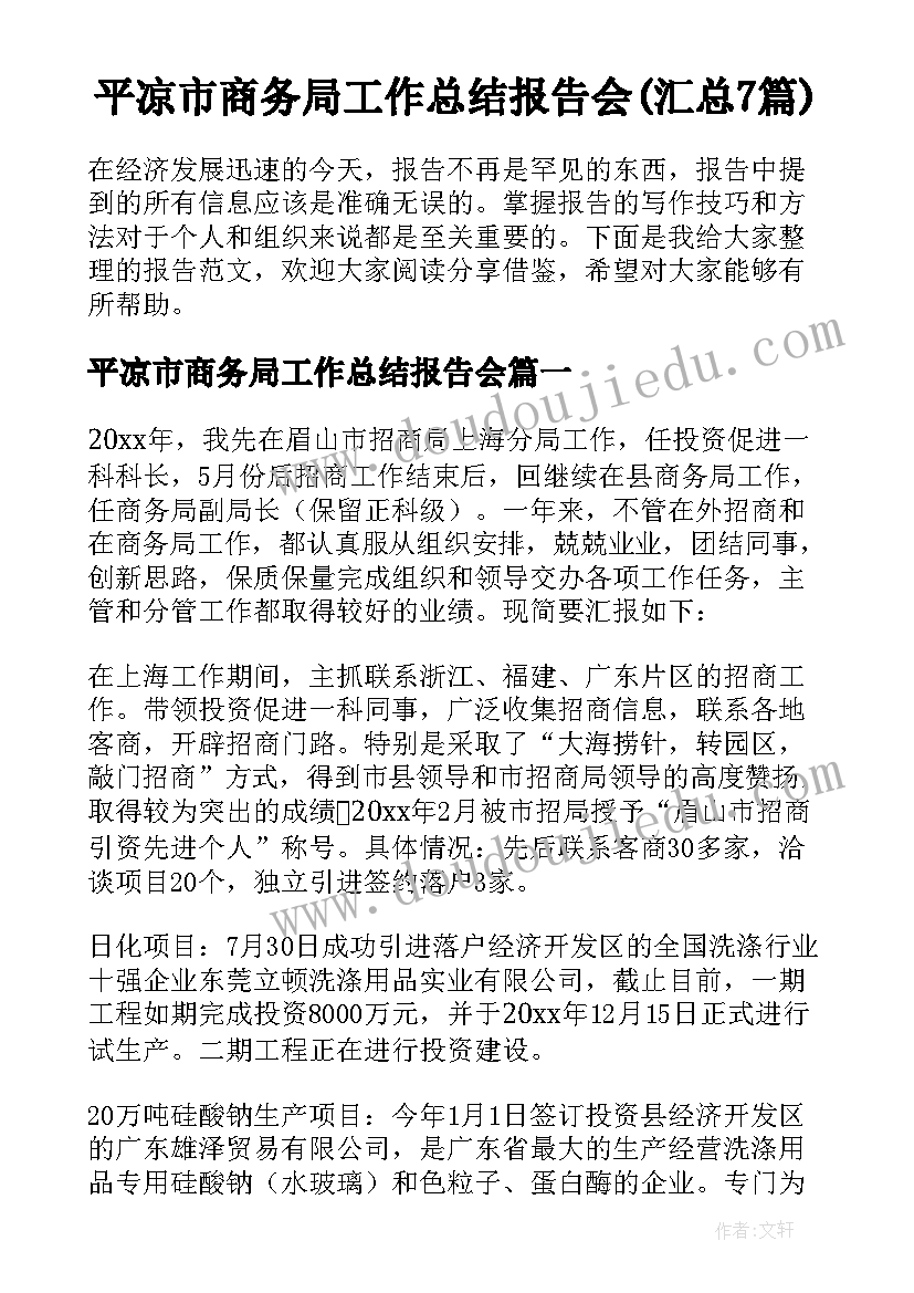 平凉市商务局工作总结报告会(汇总7篇)