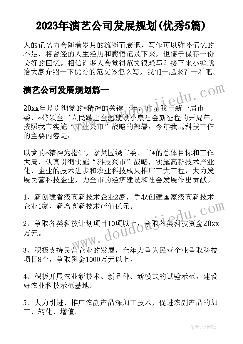 2023年演艺公司发展规划(优秀5篇)