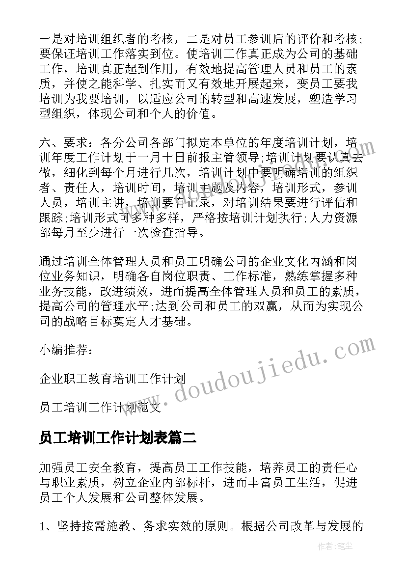 2023年员工培训工作计划表(模板8篇)