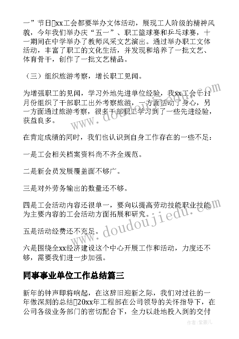 2023年同事事业单位工作总结(实用9篇)