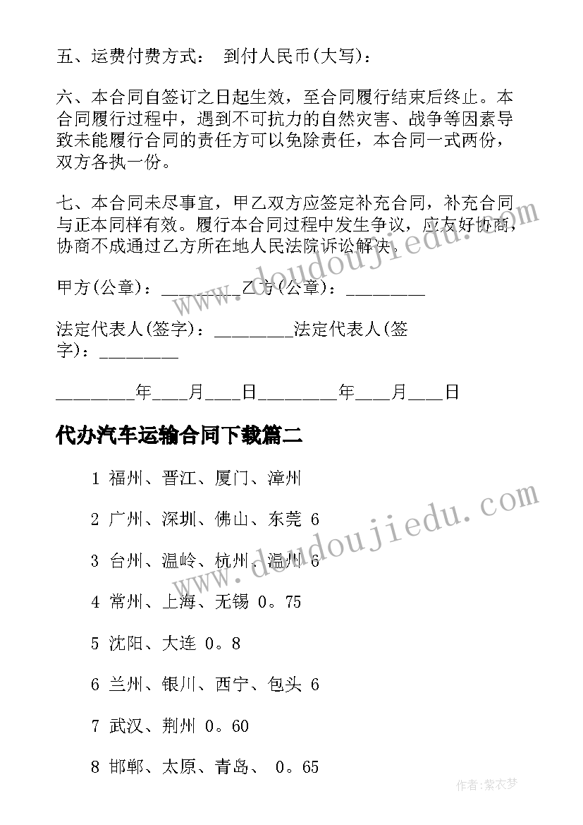 2023年代办汽车运输合同下载 新版汽车运输合同(模板6篇)