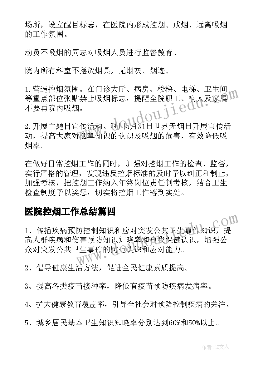 医院控烟工作总结 控烟工作计划(模板9篇)