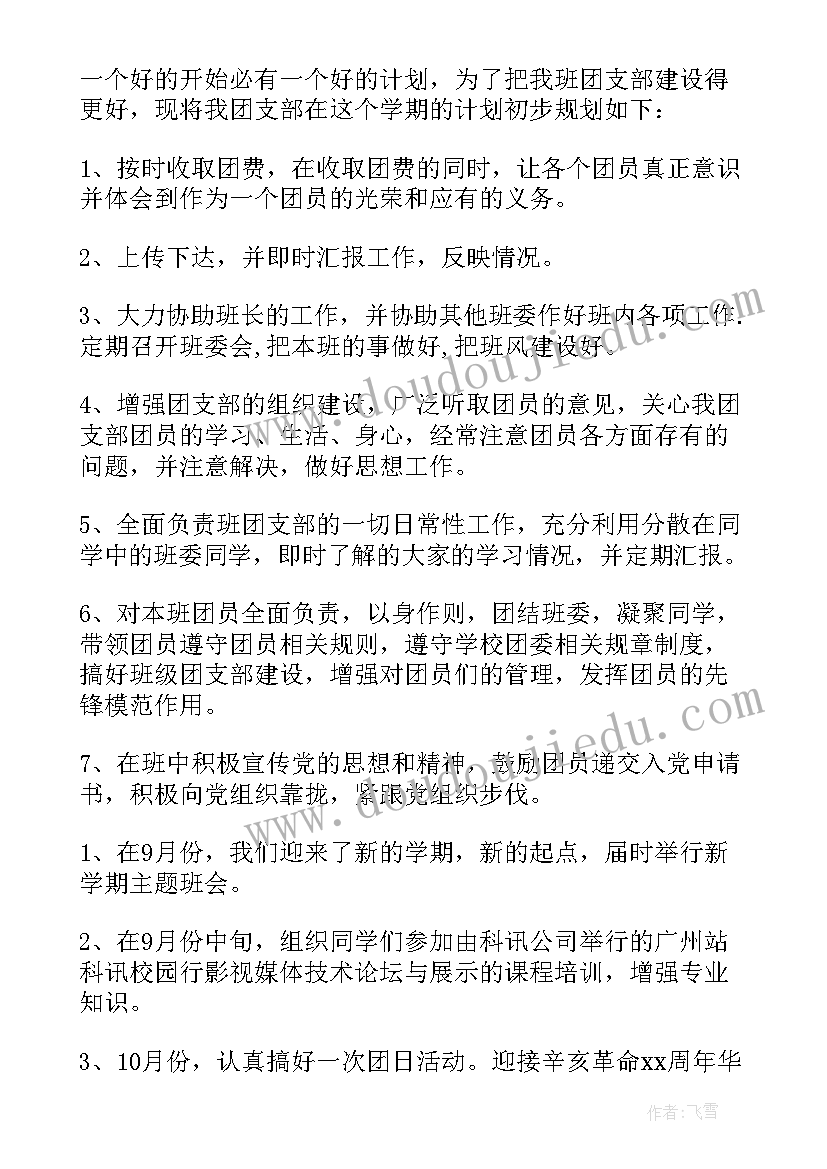 最新团支书手册工作计划(模板9篇)