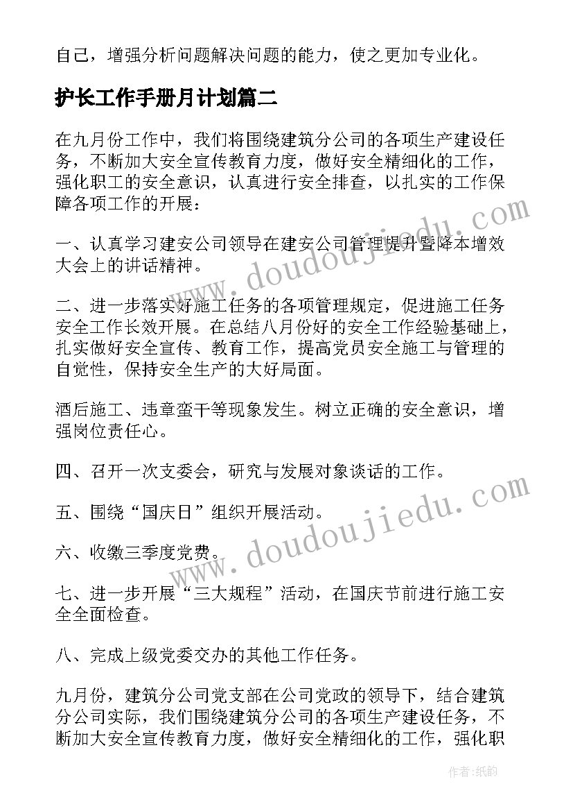 2023年护长工作手册月计划(汇总5篇)