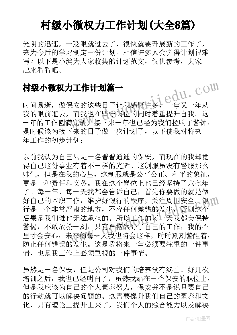 村级小微权力工作计划(大全8篇)