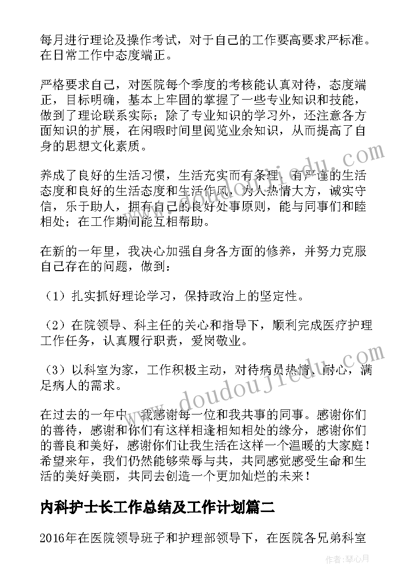 2023年内科护士长工作总结及工作计划(实用6篇)