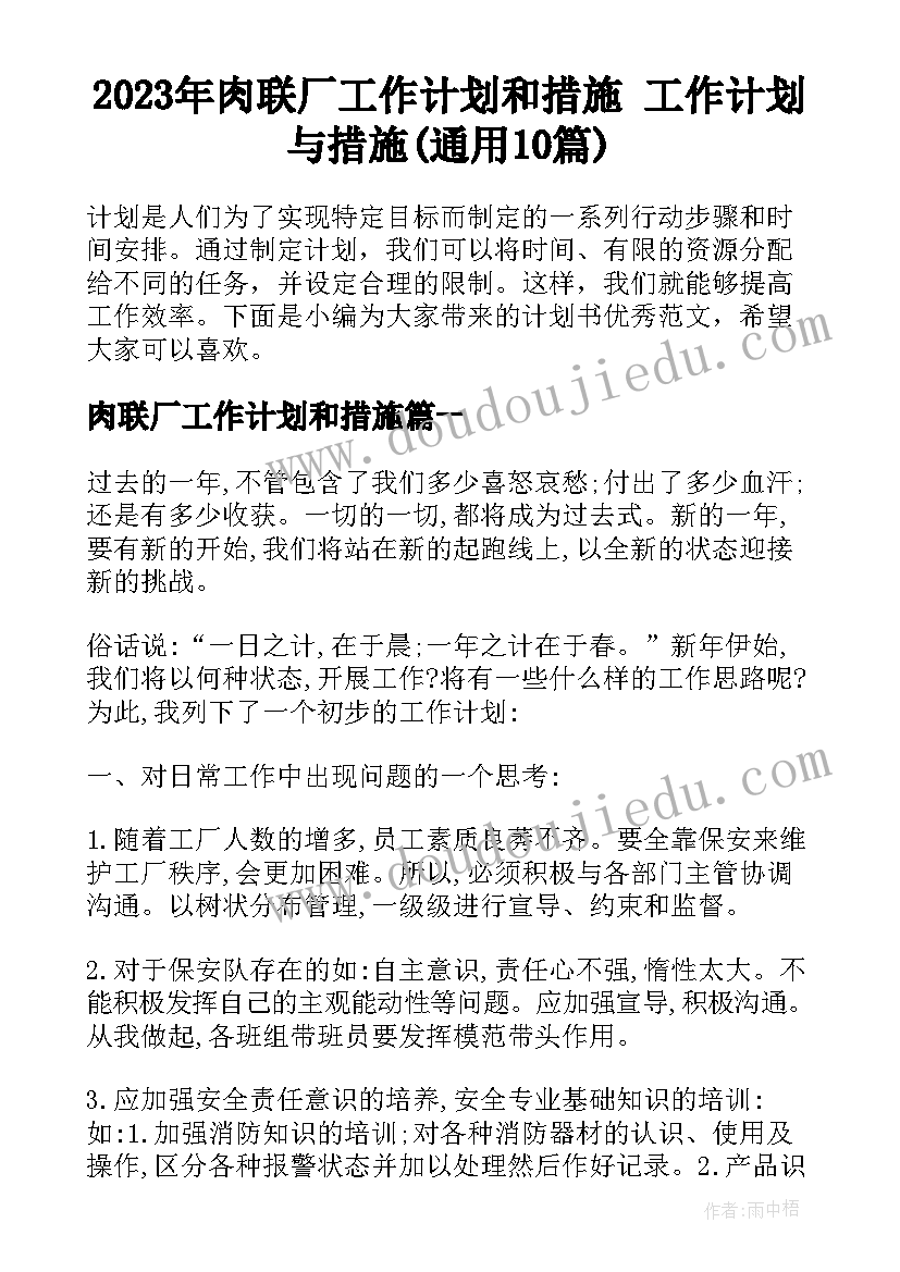 2023年肉联厂工作计划和措施 工作计划与措施(通用10篇)