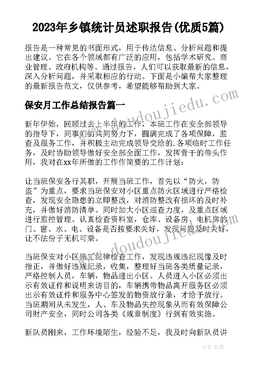 2023年乡镇统计员述职报告(优质5篇)