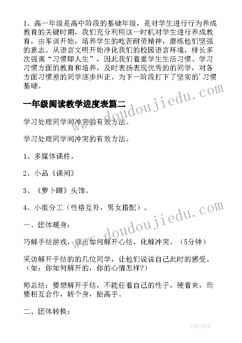 最新一年级阅读教学进度表 一年级工作总结(实用6篇)