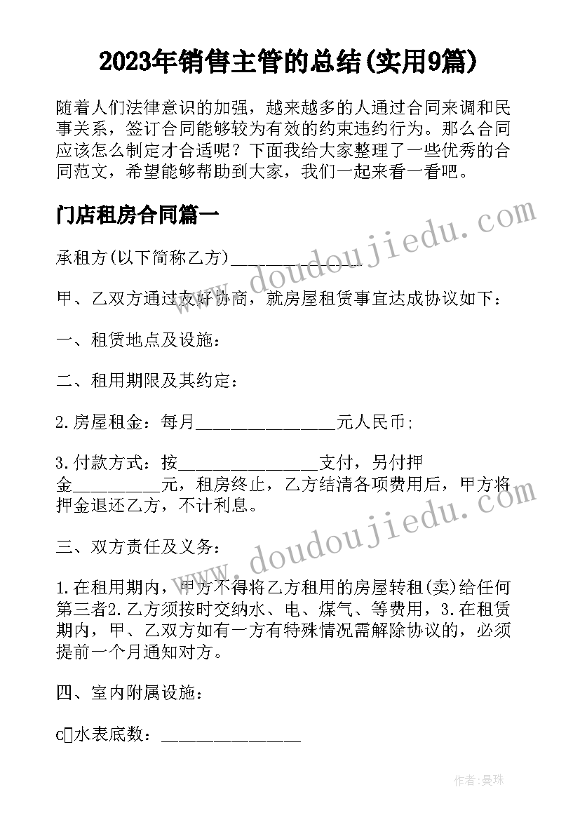 2023年销售主管的总结(实用9篇)