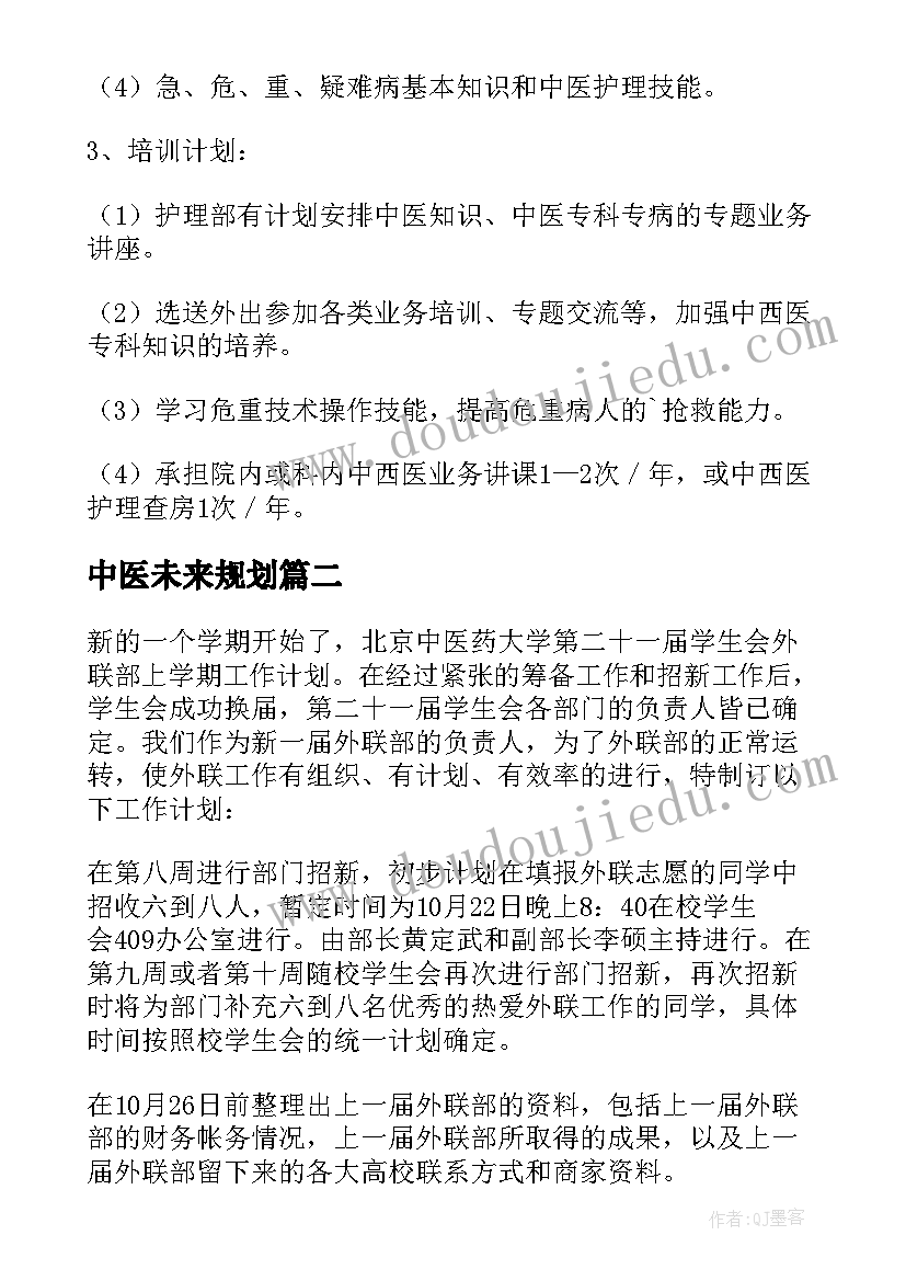 中医未来规划 中医药工作计划(实用5篇)