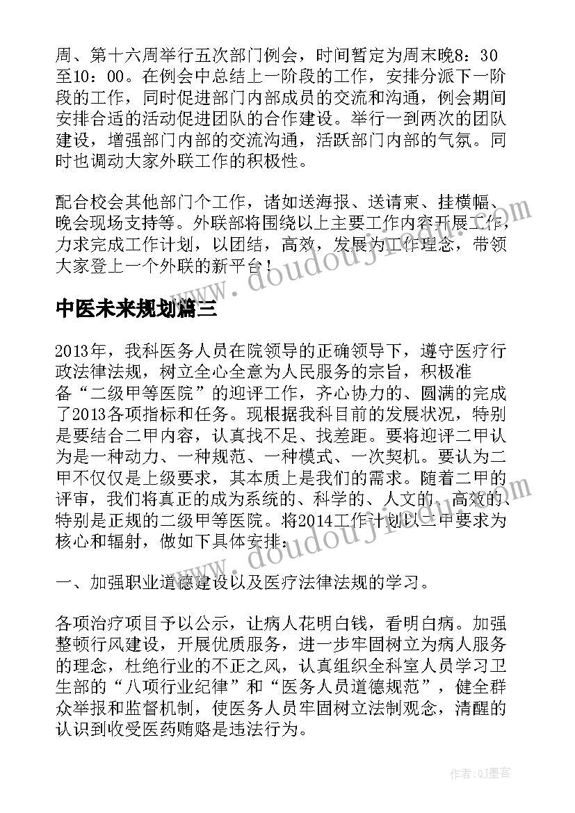 中医未来规划 中医药工作计划(实用5篇)