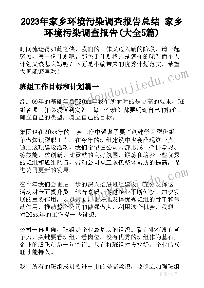 2023年家乡环境污染调查报告总结 家乡环境污染调查报告(大全5篇)