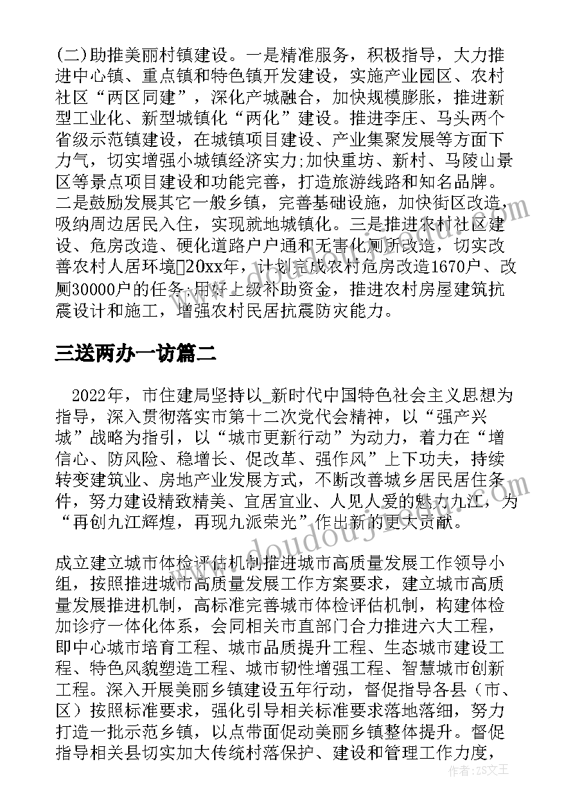 最新三送两办一访 市住建局工作总结优选(优秀9篇)