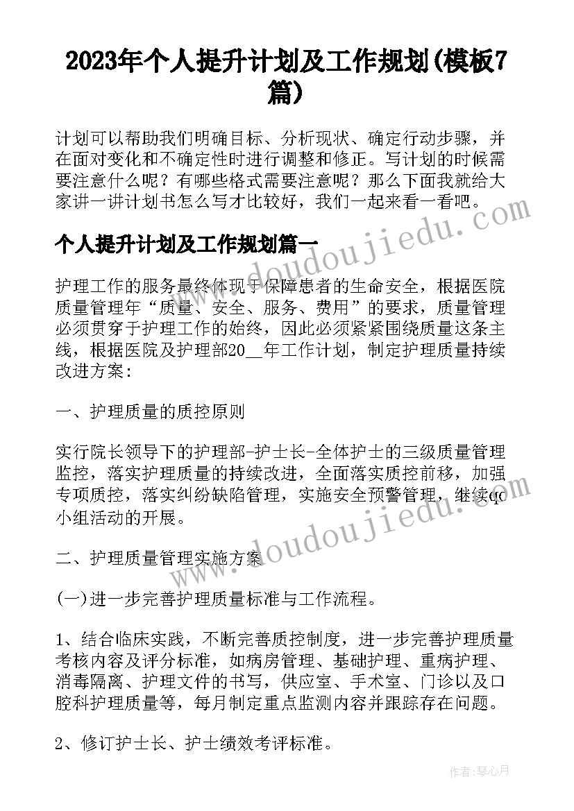 2023年个人提升计划及工作规划(模板7篇)