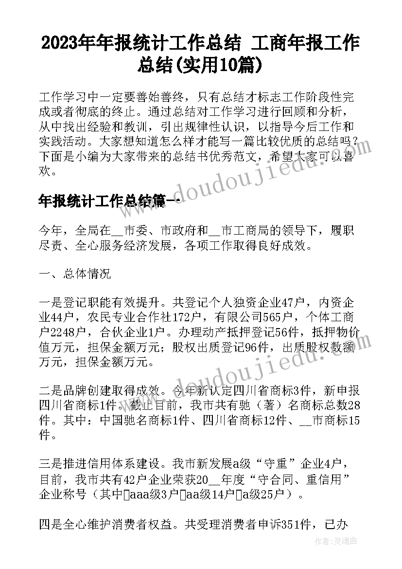 2023年年报统计工作总结 工商年报工作总结(实用10篇)