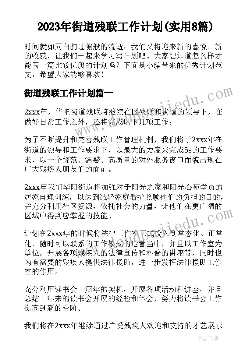 2023年街道残联工作计划(实用8篇)