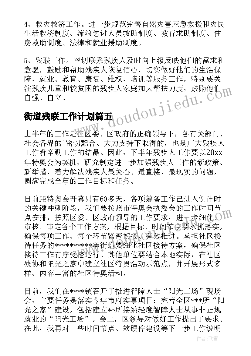 2023年街道残联工作计划(实用8篇)