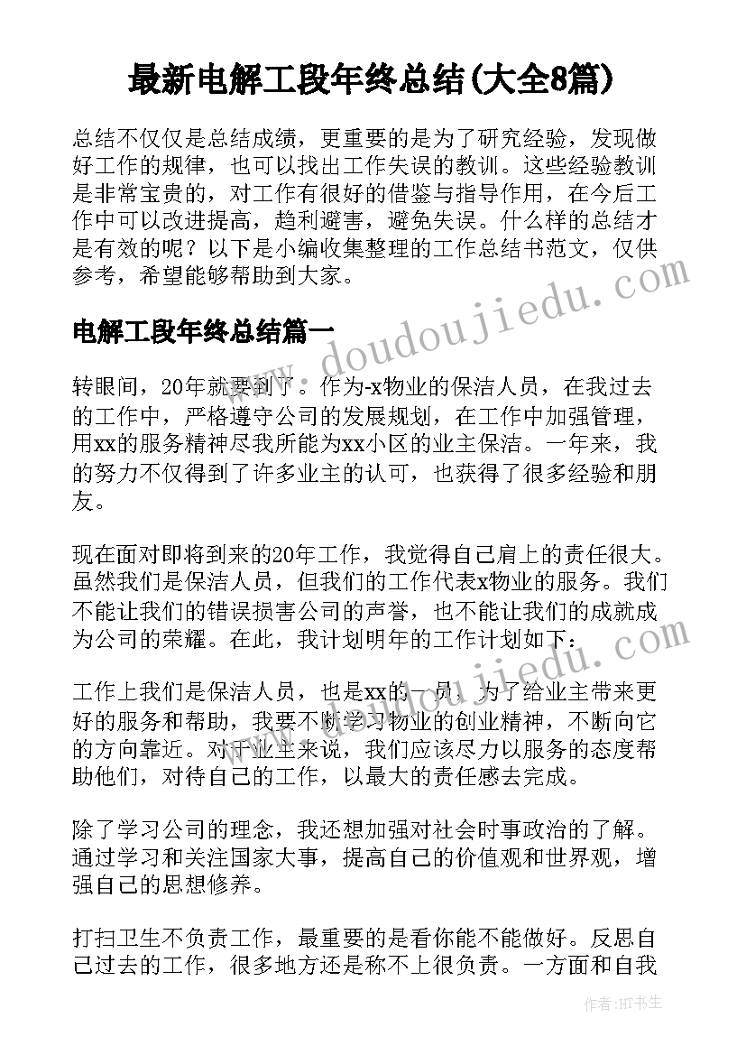 最新电解工段年终总结(大全8篇)