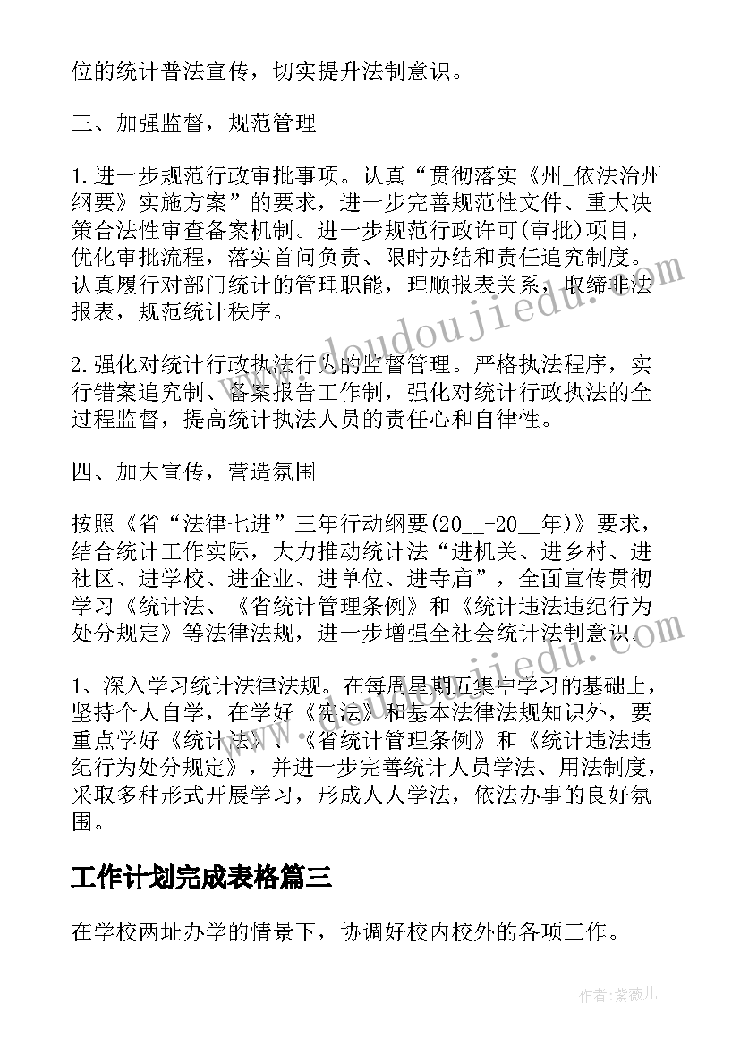 最新工作计划完成表格(精选9篇)