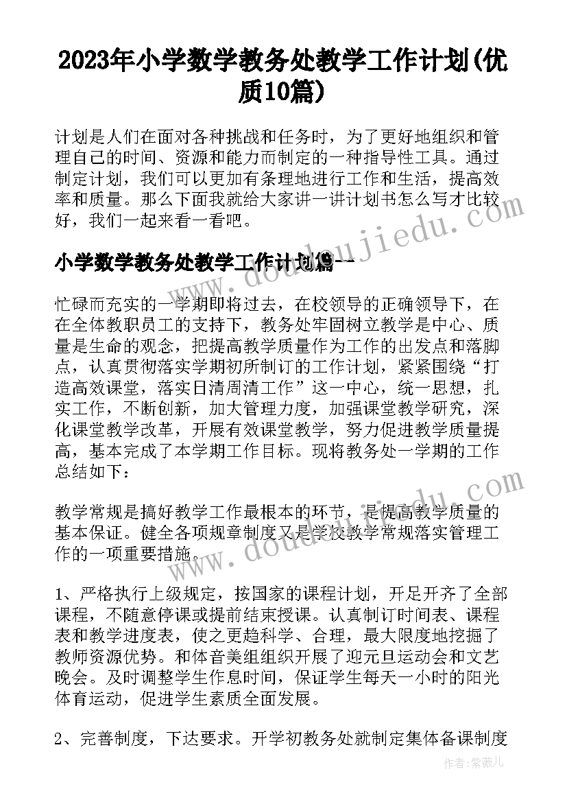 2023年小学数学教务处教学工作计划(优质10篇)