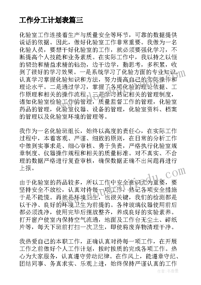 工作分工计划表(大全10篇)