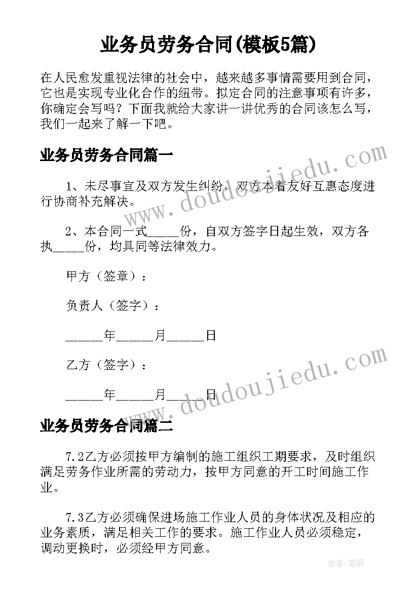 业务员劳务合同(模板5篇)