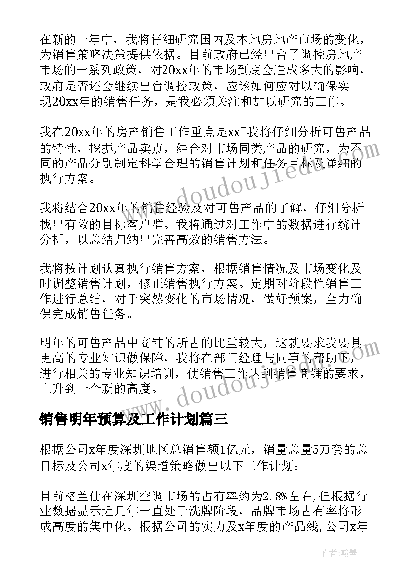 最新销售明年预算及工作计划(大全5篇)