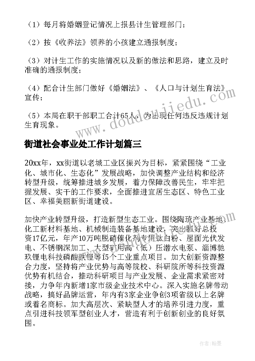 2023年街道社会事业处工作计划 街道工作计划(汇总8篇)