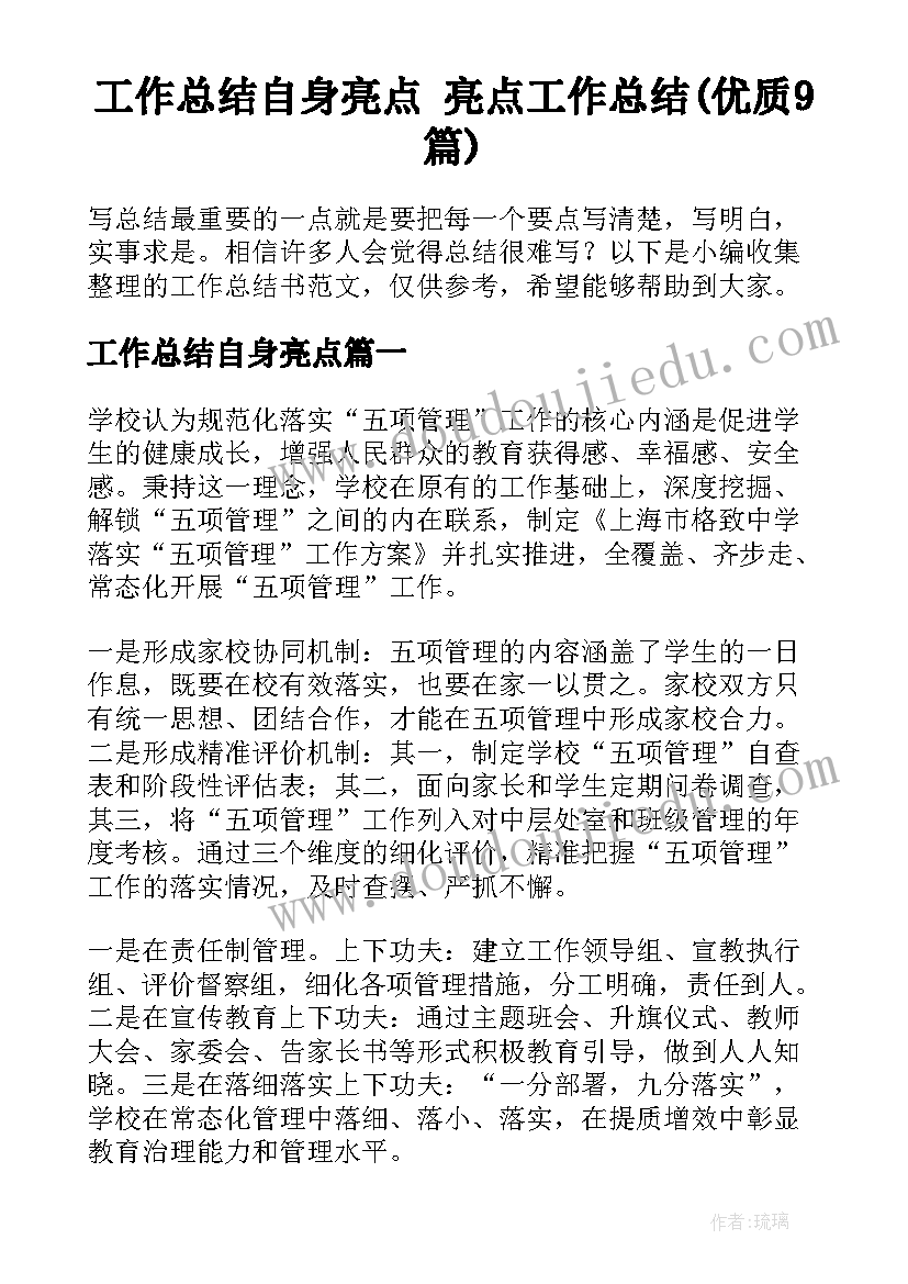 工作总结自身亮点 亮点工作总结(优质9篇)