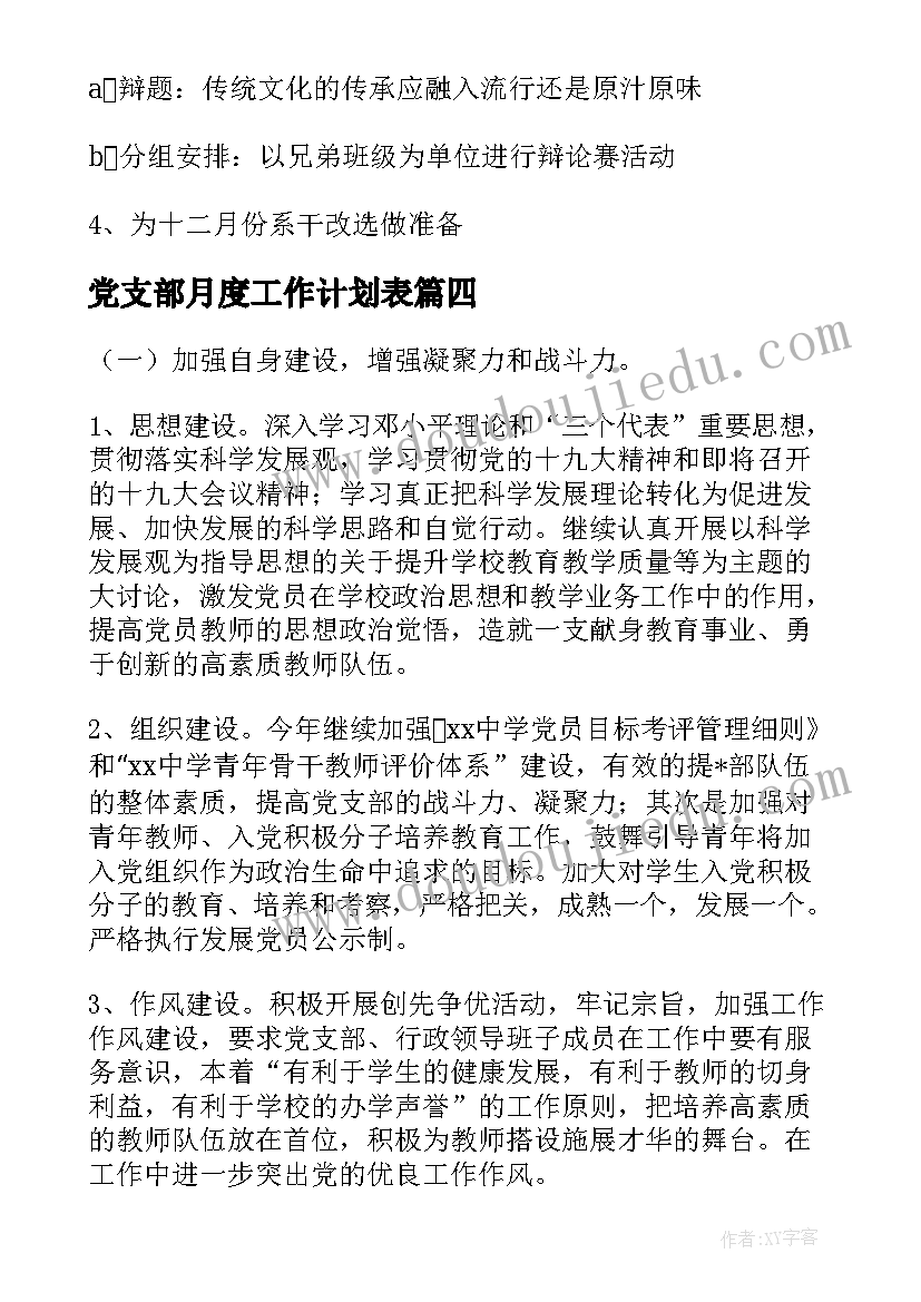 2023年党支部月度工作计划表(实用8篇)