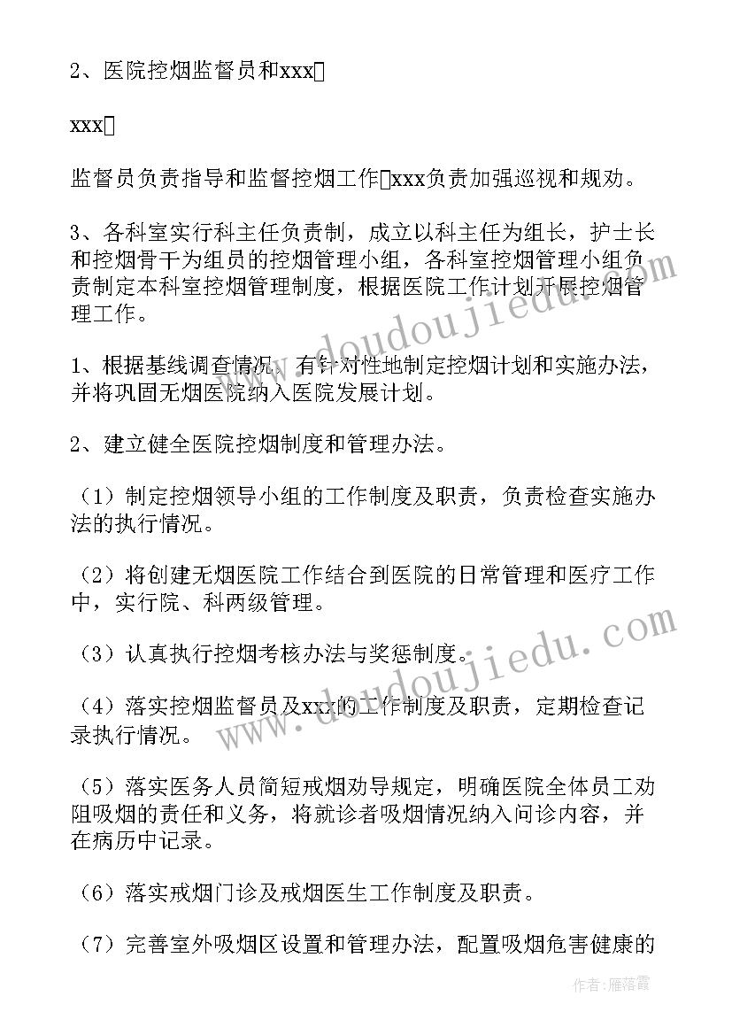 2023年医院控烟工作计划实施方案(实用5篇)