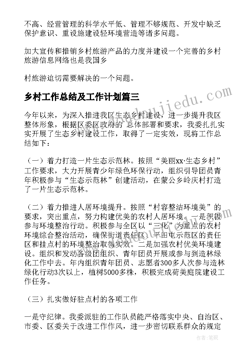 乡村工作总结及工作计划(模板9篇)