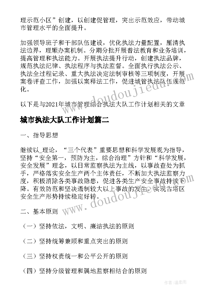 城市执法大队工作计划(优质5篇)