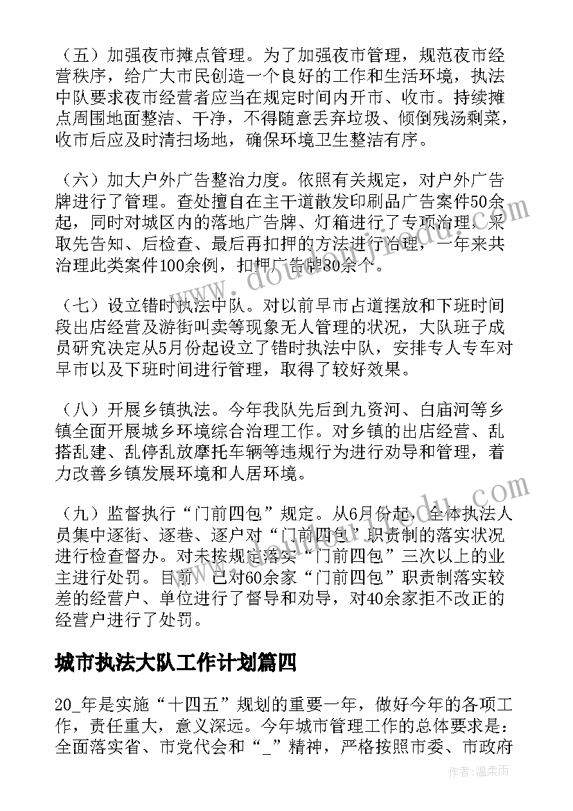 城市执法大队工作计划(优质5篇)