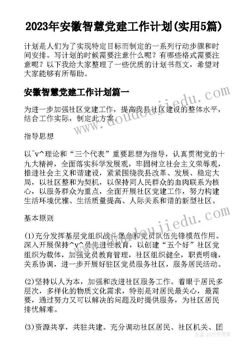 2023年安徽智慧党建工作计划(实用5篇)