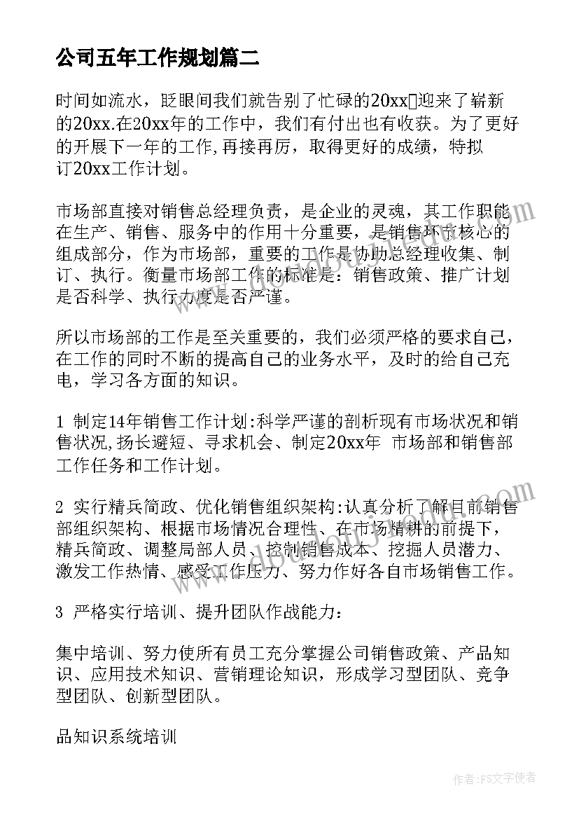 2023年公司五年工作规划(大全7篇)