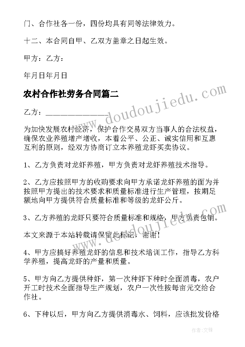 最新农村合作社劳务合同 农村合作社的合同(精选5篇)