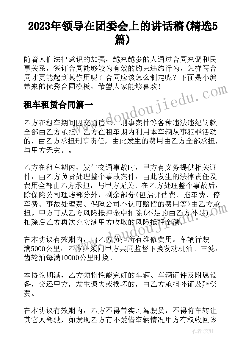 2023年领导在团委会上的讲话稿(精选5篇)