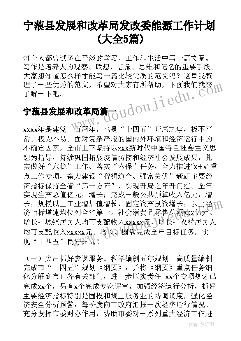 宁蒗县发展和改革局 发改委能源工作计划(大全5篇)