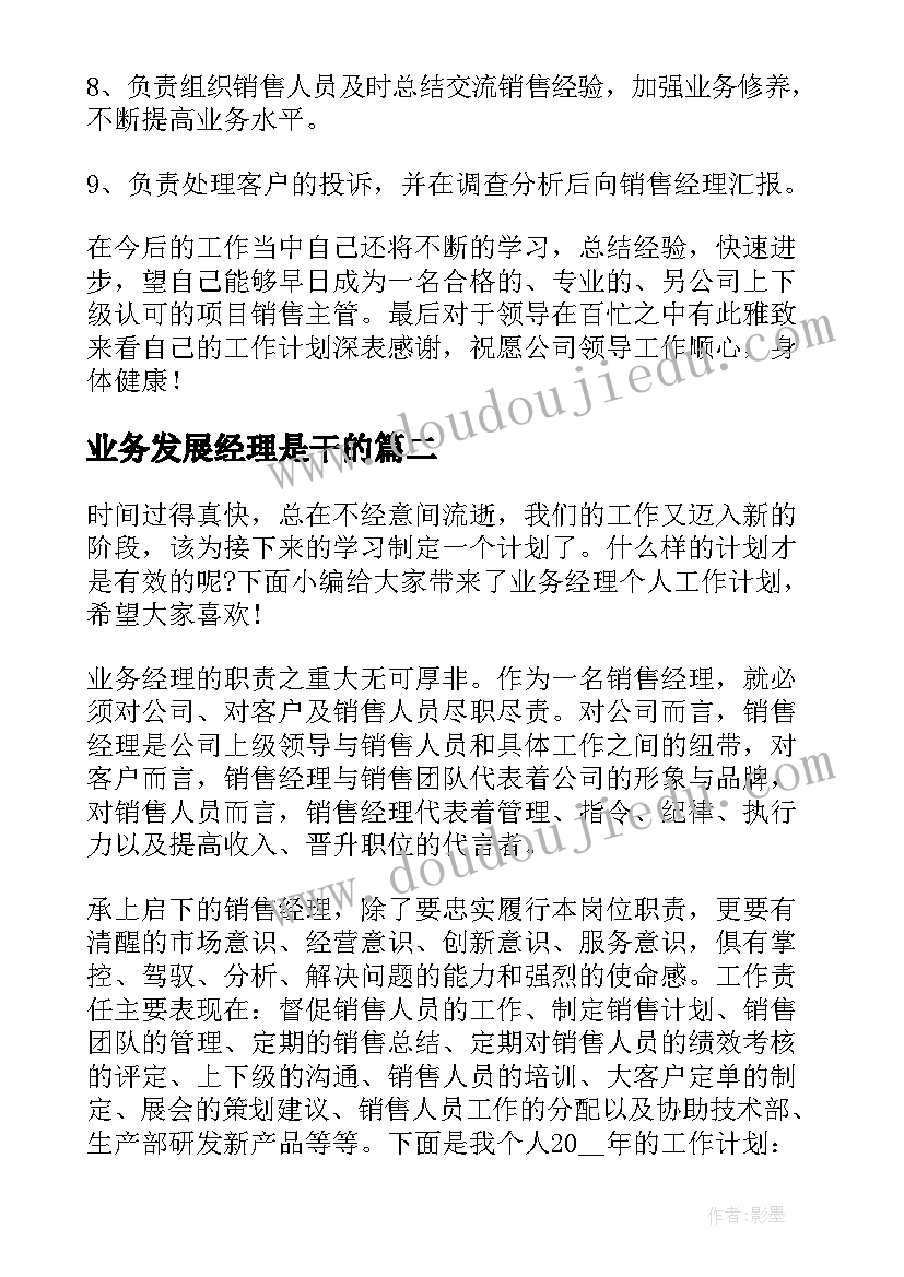 2023年业务发展经理是干的 业务经理工作计划(大全5篇)