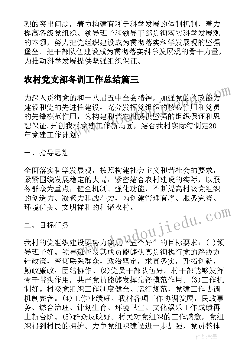 最新农村党支部冬训工作总结(大全8篇)