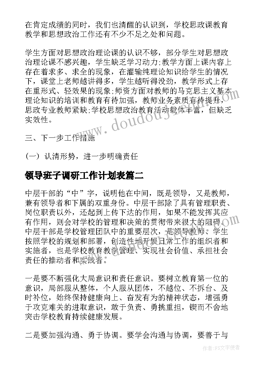 领导班子调研工作计划表 领导班子研讨工作计划(优秀6篇)