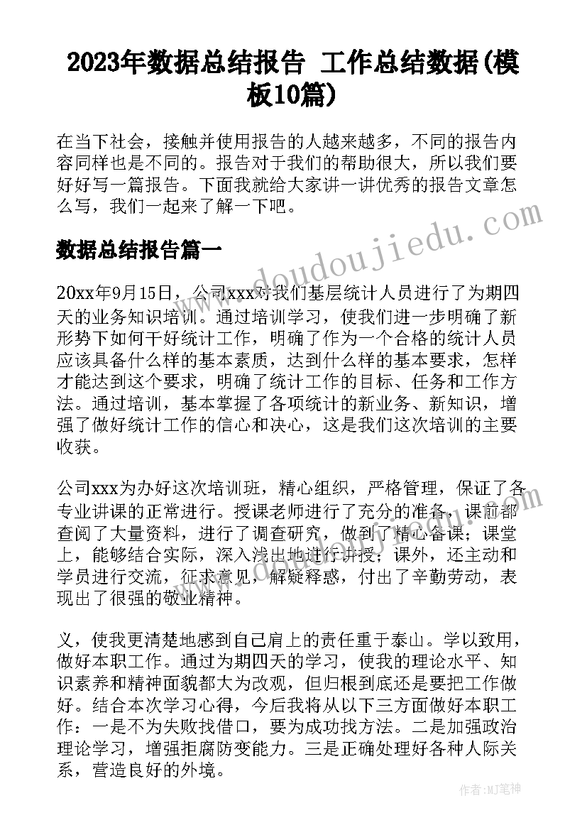 2023年数据总结报告 工作总结数据(模板10篇)