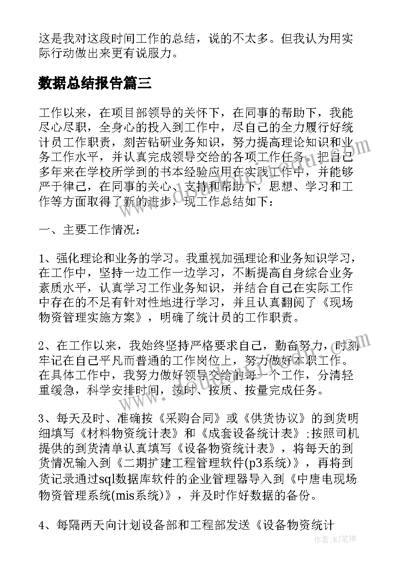 2023年数据总结报告 工作总结数据(模板10篇)