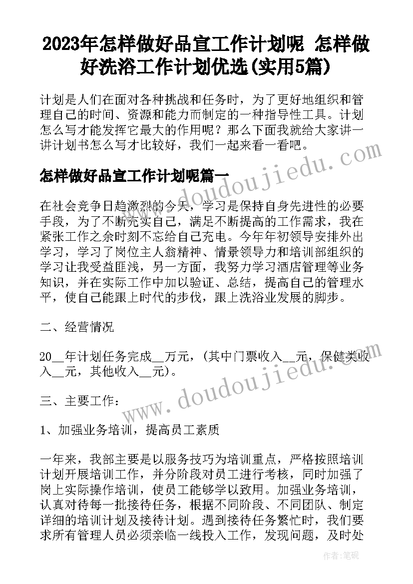 2023年怎样做好品宣工作计划呢 怎样做好洗浴工作计划优选(实用5篇)