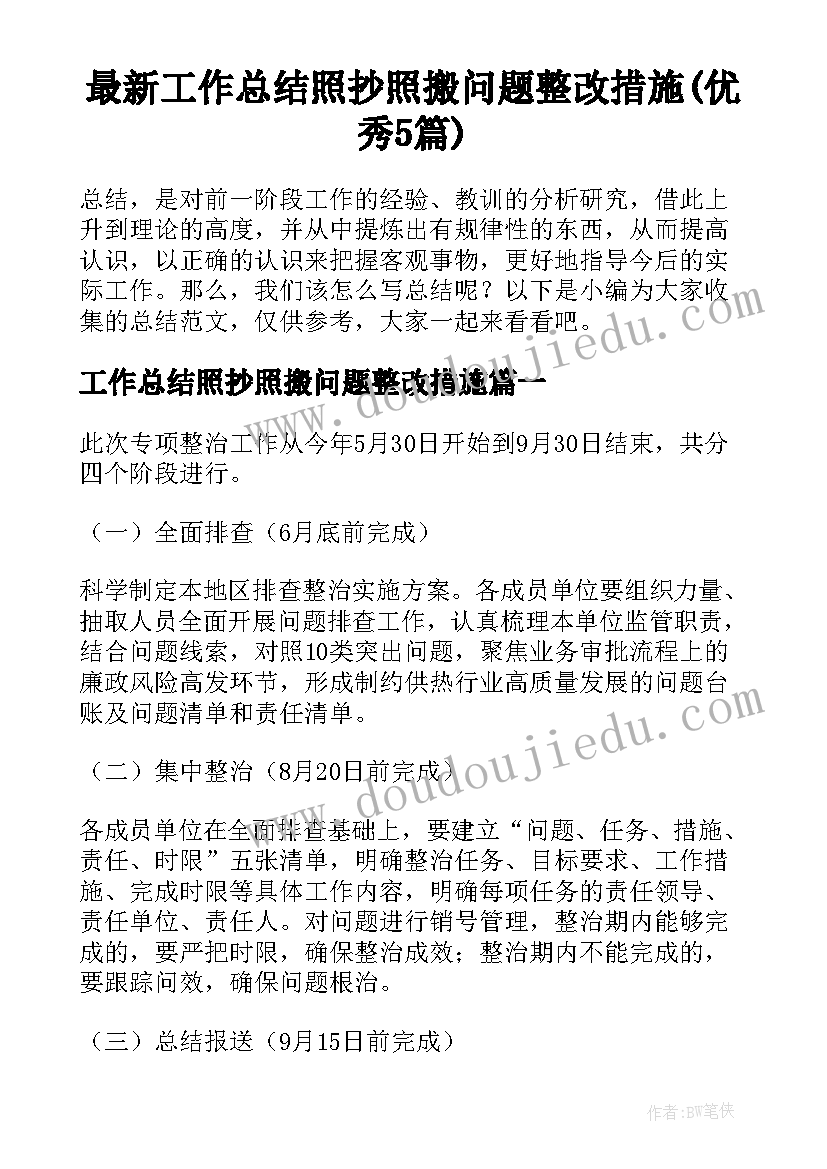 最新工作总结照抄照搬问题整改措施(优秀5篇)